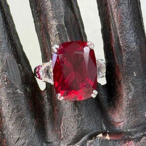 Signed BBJ 925 Sterling Silver Ruby & Topaz Ring Size 7